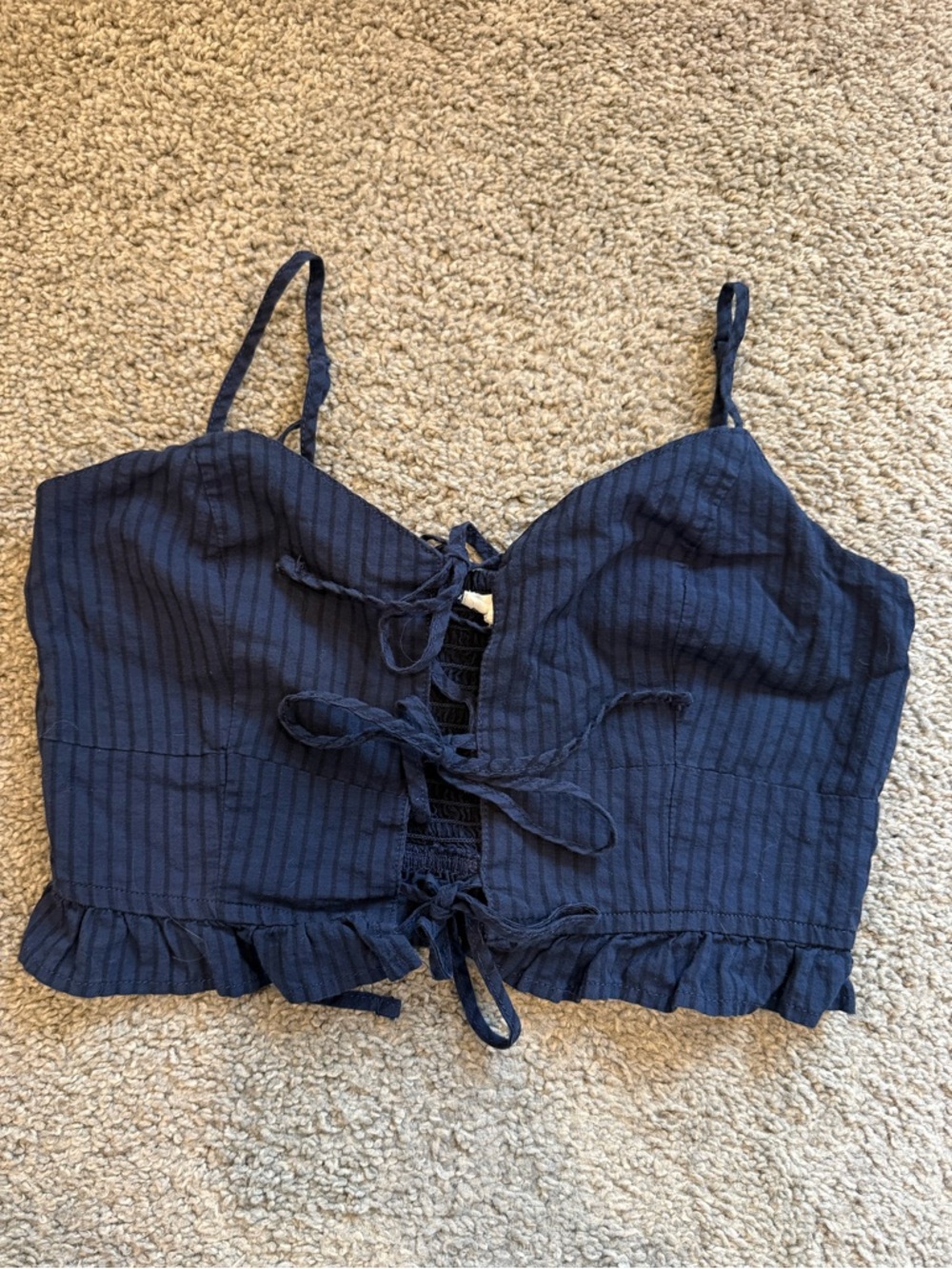 aerie Navy Blue Tie-Front Ruffle Crop Cami